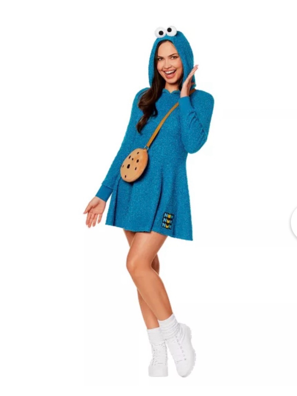 Women's Sesame Street Cookie Monster Hooded Dress with Cookie Bag, Size Large